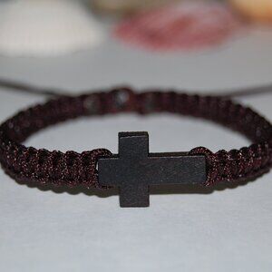 Cross Bracelet,Wooden Cross Bracelet,Cross Brown Bracelet,Drawstring Style
